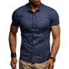 Herren T-Shirts Hemd Knopf Business Turn-Down Herren Ärmelangelegenheiten Kurzer lässiger Kragen Solide Männer Urlaub Lose Strickjacke Blusen Retro