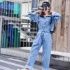 Kobiety Jumpsuits Rompers Fashion Streetwear Style dżinsowe dżinsowe kombinezony Bodysuit z długim rękawem dżinsy o wysokim talii