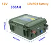 LifePO12V 300AH Bateria de bateria LIFEPO4 12V 300AH Bateria de íons de lítio de lítio Bateria de 12V LIFEPO4 Baterias para o sistema solar de barcos de RV de inversor