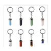 Key Rings Natural Stone Hexagonal Prism Keychains Sier Color Healing Amethyst Pink Crystal Car Decor Keyholder For Women Carshop2006 Dhybv