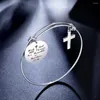 Bangle PolishedPlus Customized With God Bracelet Cross Stainless Steel Adjustable Religious Faith Personalized Gift