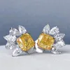 Stud Earrings Bling Yellow Zircon Stone Silver Color For Women Fashion Jewelry Korean 2023Stud