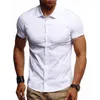 Camisetas masculinas Camisa Botão Negócios Turn-Down Manga Masculina Curto Gola Casual Masculino Sólido Cardigan Blusas Soltas Festivas Retrô