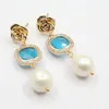 Dangle Earrings GuaiGuai Jewelry Cz Bezel Set Blue Crystal Cultured White Rice Pearl Lever Back Flower Stud For Lady