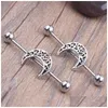 Bouchons Tunnels Creux Lune Helix Boucle D'oreille Industrielle Barbell Oreille Piercing Bijoux 38Mm Long Corps Drop Delivery Dhgarden Dhxqi