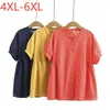 Damesblouses 2023 dames zomer plus size tops voor vrouwen grote blouse korte mouw losse casual katoenen linnen rood shirt 3xl 4xl 5xl 6xl