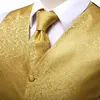 Herenvesten hi-tie luxe zijden heren goud geel oranje vestjack jas tie hankerchief manchetknopen voor mannen jurk pak bruiloftsbedrijf 230217