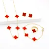 Elegant Women Style Clover Charm Bracelet Necklace Earring Ring Jewelry Set for Gift8818983