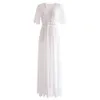 Sıradan Elbiseler Happie Queens Moda Kadınlar Derin V-Gutt Dantel İçi Dış Bohemian Maxi Elbise Vintage Lady White Boho 230217