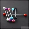 Plugs Tunnels Pearl Acrylic Uv Ball Industrial Barbell Earring Stainless Steel Ear Bar Piercing Body Jewelry 14G For Y Wom Dhgarden Dhedd