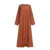 Casual Dresses Autumn Cotton Linen Kaftan Vintage Solid Long Dress Women Sleeve Split Sundress Vestidos Female Robe Plus Size