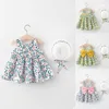 Fille robes été enfant en bas âge bébé enfants filles nœud papillon vêtements sans manches mignon imprimé fleuri robe fête princesse chapeau ensemble # p4