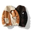 Herenjassen retro winter warme lammeren wollen fleece ritsjeklaag motorfiets biker slanke fit heren en dames lederen jas zwart kaki