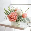 Dekorativa blommor konstgjorda med keramisk vas Silk Hortensia Blomma arrangemang Tabell mittstycken för vardagsrum hem bröllop bukett