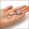 Key Rings Tree of Life Natural Rose Quartz Gem Stone Ring Healing Crystal Keychain Sieraden Verjaardag Kebetjes Geschenkdruppel levering DHQGU