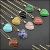 Pendant Necklaces Gold Heart Shape Healing Reiki Stone Women Jade Crystal Semiprecious Agate Necklace Energy Jewelry Drop Delivery Pe Dhoky