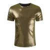 Men's T Shirts Summer Men's Metallic Leather T-shirt Dance Top Shirt Short Sleeve O-neck Casual Fit Solid