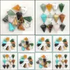 Charms Chakra Natural Stone Cone Shape Pendum Rose Quartz Lapis Lazi Turquoise Opal Pendant DIY For Necklace Earrings Carshop2006 Dr DHA7D