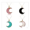 Pendant Necklaces Simple Moon Druzy Drusy Necklace Women Resin Handmade Clavicel Chains For Female Christmas Imitation Natural Stone Dhiqs