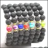 Charm Bracelets 10 Colors Natural Black Lava Stone Beads Elastic Bracelet Essential Oil Diffuser Volcanic Rock Beaded Hand Strings D Dhqga