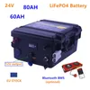 24V LifePO4 60AH 80AH LIFEPO4 Батарея LifePO4 24V 60AH 80AH литий -литий -фосфатный аккумулятор водонепроницаемый с зарядом 10A заряда 10A