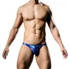 Underpants Sexy Men's Briefs PU Leather Penis Pouch Gold Blocking Star Printing Shinning Wetlook Underwear Costume