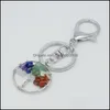 Key Rings Natural Crystal Stone Ring Tree Of Life Pendant Handmade Keychains Holder For Women Girl Car Bags Accessorie Carshop2006 D Dhm4A