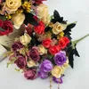 Dekorativa blommor konstgjorda brudbukett Fake Flower Bulk med grönska faux dekoration för DIY arrangemangsbordfest hem