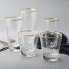 와인 안경 금 인레이 엣지 유리 컵 커피 우유 차 위스키를 마시기위한 스템이없는 물 창의적 선물 드링크웨어