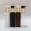 Storage Bottles 120ML Black Round Aluminum Cosmetic Lotion Pump Plastic Bottle 4OZ Empty Containers Shampoo With Gold