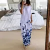 Casual Dresses Butterfly Print Pocket Design Dress Long Loose Spring Summer Slash Neck Maxi Vestidos Boho Streetwear