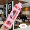 Butelka z wodą 700 ml/900 ml Kawaii Niedźwiedź ze słomkowym sportem z plastikowym kwadratowym kwadratowym piciem dla dziewczynki kubki na herbatę soków