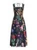 Casual jurken vgh vintage print bloemenjurk voor vrouwen vierkante kraag mouwloze hoge taille backless colorblock midi vrouwelijke kleding 230217