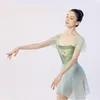 Scen Wear Ink Printing Ballet Leotards for Women Square Collar Ruffles Sleeve Dance Costume Adult Elegant Bodysuit Practice Leotard