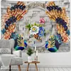 Tapestries Blue Peacock Mural Tapestry Wall Hanging Bohemian Psychedelic Animals Marble Painting Simple Aesthetic Home Decor