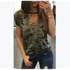 T-shirts Femmes 1233 Dames Camouflage Low-Cut Ajouré Bretelles À Manches Courtes Femmes Évider T-shirt Sexy Urbain