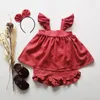 衣料品セット幼児の女の子の蝶の袖のトップとブルマー2PCSセット幼児ソリッド衣装ショーツ夏の快適なベビートラックスーツ