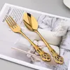 Dinnerware Sets Durtens 24Pcs Dinner Fashion Gold Cutlery Set Stainless Steel Knife Spoon Fork Kitchen Silverware Mirror