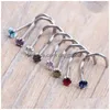 Nasenringe Ohrstecker Crysta Gold Sier Zirkon Ring Schraubbolzen Klar Rosa Rot Lila Gebogener Stahl Pin Piercing 20G 0,8 mm Drop De Dhgarden Dh8J7