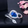 Обручальные кольца мода большая вода капля Blue Pink Green Ring Ring для женщин Открытие Постаниваемого обручального клуба Cz Stone Edwi22