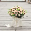 装飾的な花DIY 21cm人工花ブーケウェディングフローラルブライダルハンドローズマグノリアデイジーポンポム装飾ホームテーブルギフト