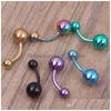 Navel Bell Button Rings Wholesales 100Pcs/Lot Mix 7 Colors Stainless Steel Plated Titanium Body Piercing Jewelry Bar Belly Dhgarden Dh6Vv