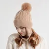 Berets Winter Solid Color Knitted Cute Fur Ball Caps Women Thickening Add Plush Soft Wool Hats Outdoor Skiing Travel Earflaps Warm