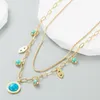 Chains Fashion Style Multi-Layer Titanium Steel Female Hip Hop Turquoise Pendant Trendy Clavicle Chain Accessories NecklaceChains