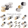 Plugs Tunnels Sier And Clear Black Cz Gem Fake Ear Gauges Tunnel Expander Stretcher 16G Tragus Helix Cartilage Piercing St Dhgarden Dhnpy