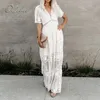 Vestidos casuales Ordifree Verano Boho Mujeres Maxi Bordado Suelto Encaje Blanco Túnica Larga Vacaciones en la Playa Ropa de vacaciones 230217