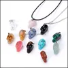 Pendant Necklaces Natural Crystal Rose Quartz Stone Carved Skl Heads Shape Necklace Chakra Healing Jewelry For Women Men Dhseller201 Dhyum