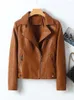 Kvinnorjackor 2023 Spring Autumn Women Jacket Fashion Motor Pu Leather Turn-Down Collar dragkedja Slim Fit Kpop Coat