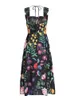 Casual jurken vgh vintage print bloemenjurk voor vrouwen vierkante kraag mouwloze hoge taille backless colorblock midi vrouwelijke kleding 230217