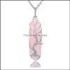 Hangende kettingen en gemaakte koperdraad gewikkeld boom der levens ketting natuursteen roze kristal amethist pilaar edelsteen sieraden drop deli dhnrx